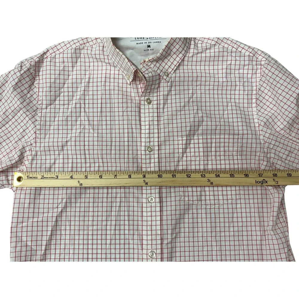 Banana Republic Luxe Poplin Slim Fit Dress Shirt Red White Windowpane Check M